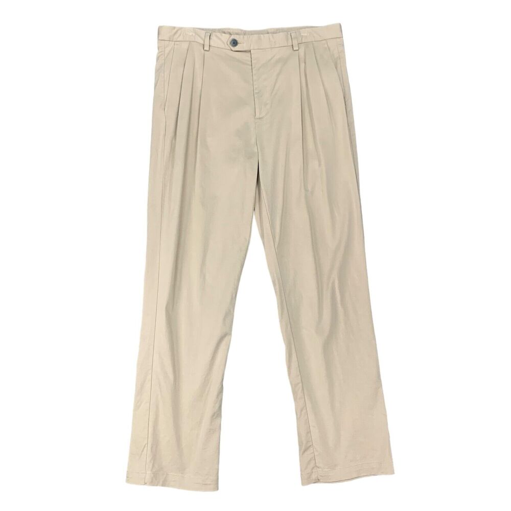 Caribbean Dress Pant Mens 36 Khaki Pleated Front Straight Lyocell Cotton Blend